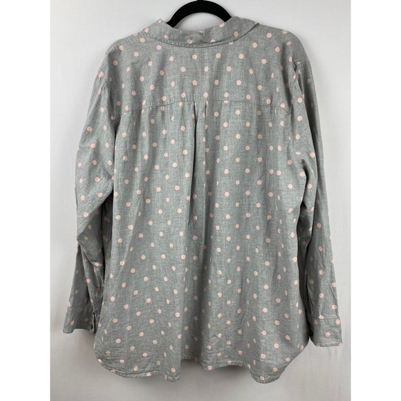 Talbots Polka Dot Button Down Shirt Womens 3X Grey Pink Cotton Preppy Classic - Picture 6 of 8